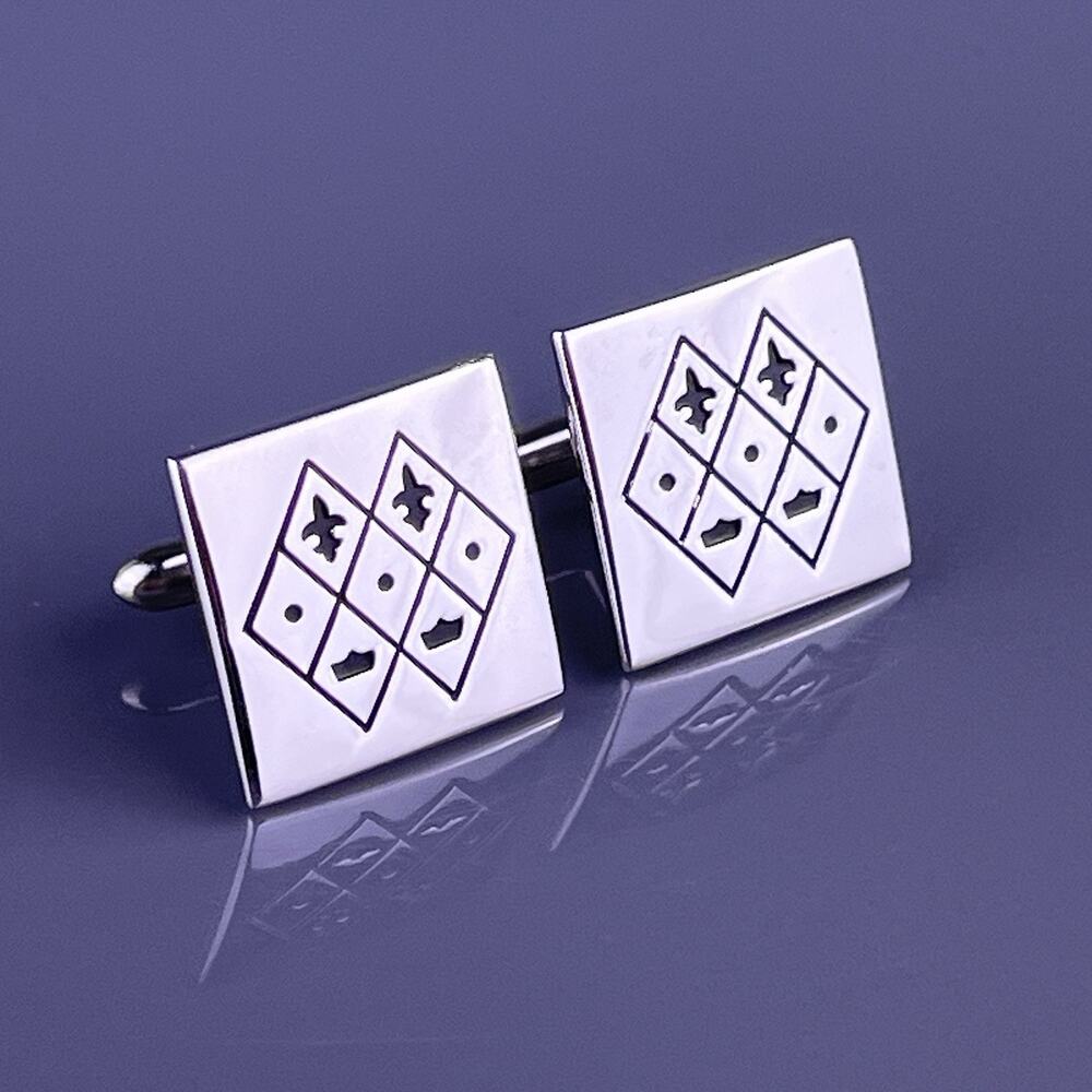 Fleur De Lis Crown Cufflinks Silver Tone Diamonds Polished Finish Swank Vintage